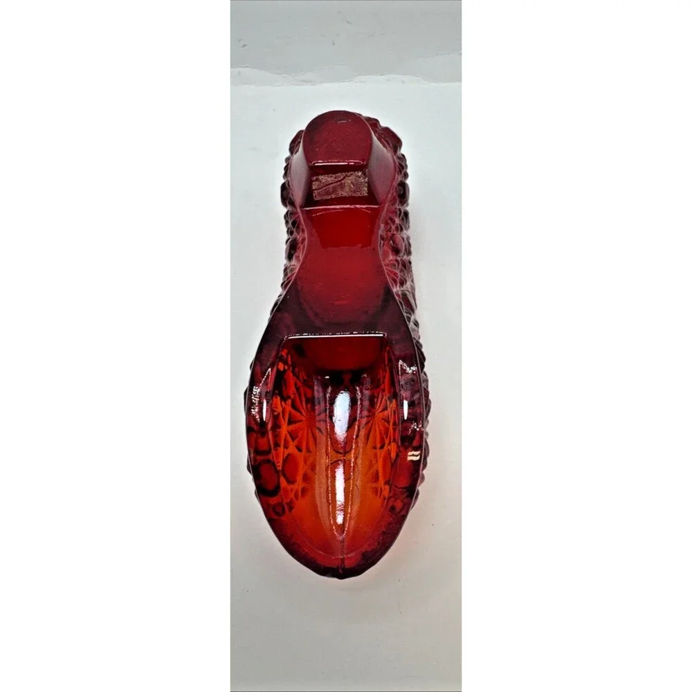VTG USA Fenton Colonial Green Hobnail Slipper Shoe Ruby Red Daisy and Button